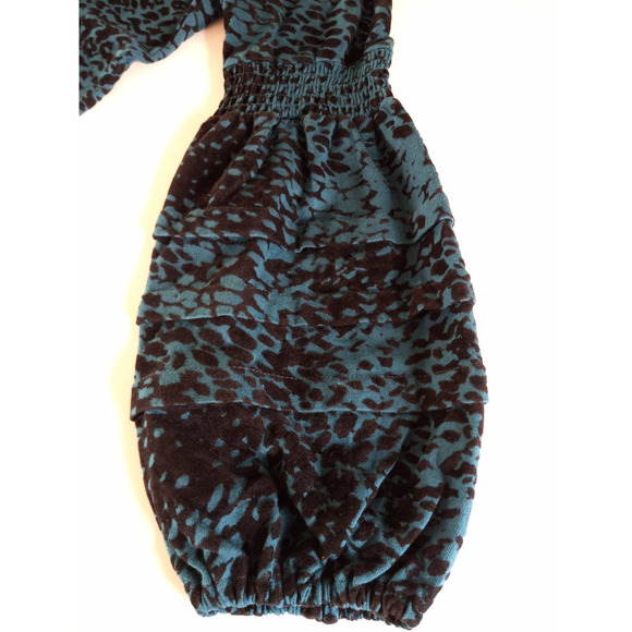 Chico's | Teal & Black Velvet Flocked Balloon Sleeve Knit Top - Picture 9 of 12